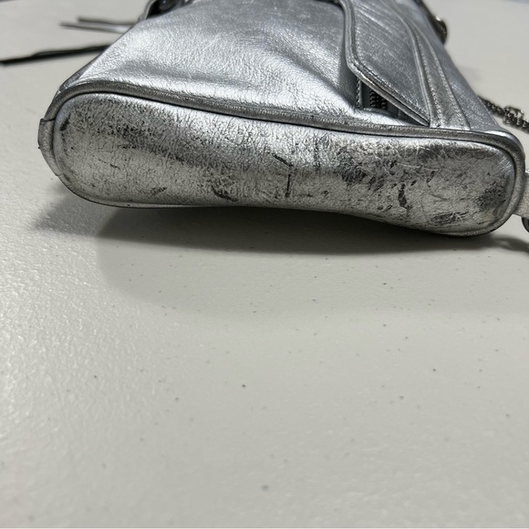 REBECCA Minkoff Mini Mac Metallic Silver Distressed Leather Chain Crossbody Bag - Picture 7 of 16